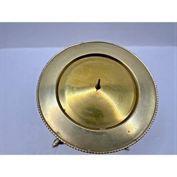 Vintage Mid Century Modern Leaf Lotus Large Brass Pillar Candle Holder 4.5 X4.5 - Picture 4 of 8